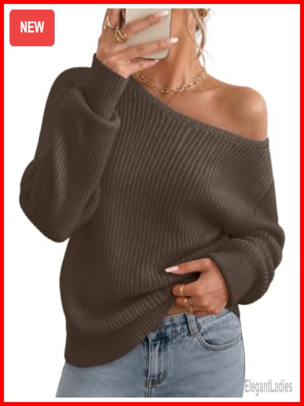 Off The Shoulder Sweater Long Sleeve Crochet Knit Pullover